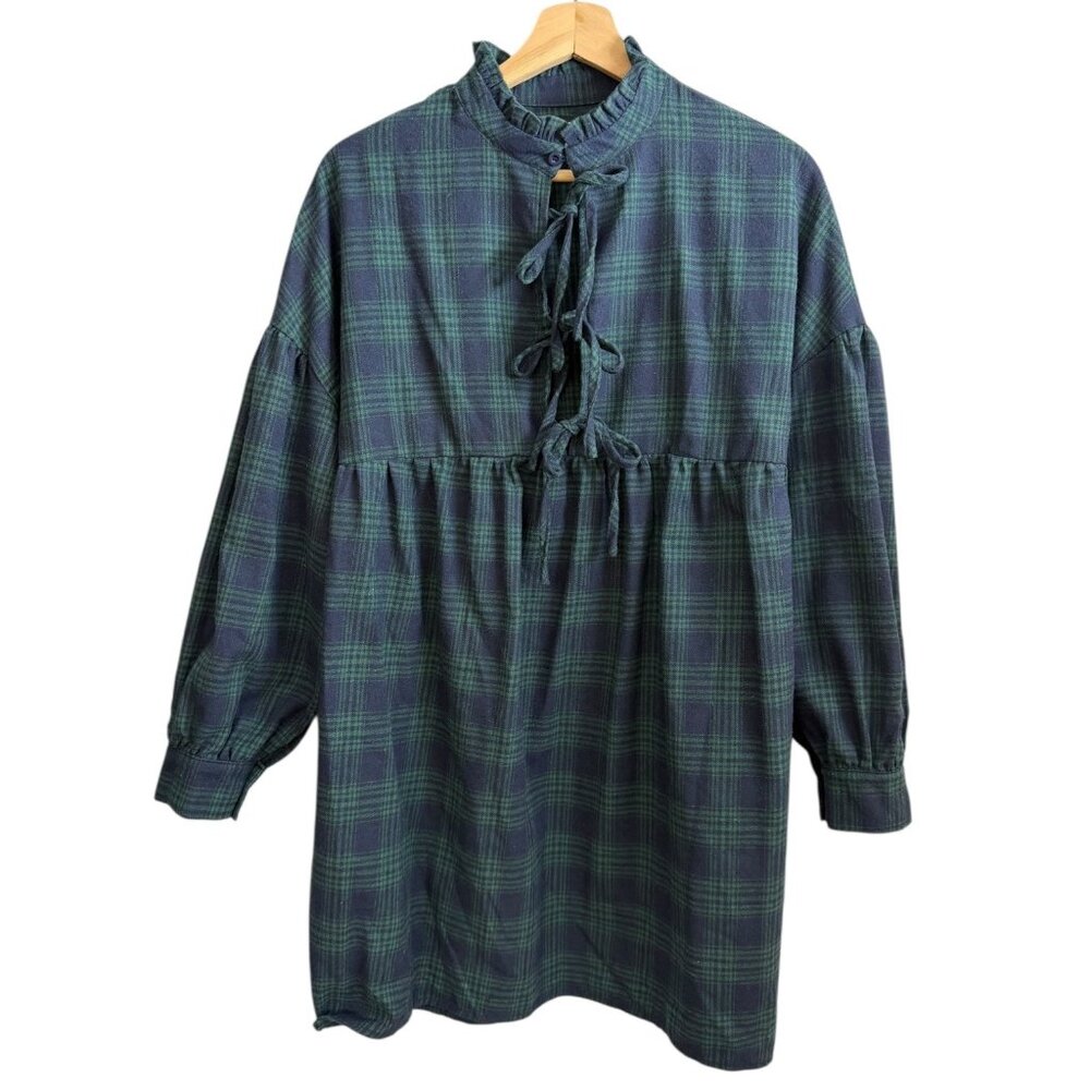 Boohoo Tartan Plaid Flannel Tunic Mini Shirt Dress Size 6‎ Grunge Lolita Punk